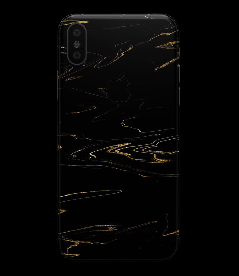 Black & Gold Marble Swirl V10 - iPhone XS MAX, XS/X, 8/8+, 7/7+, 5/5S/SE Skin-Kit (All iPhones Available)