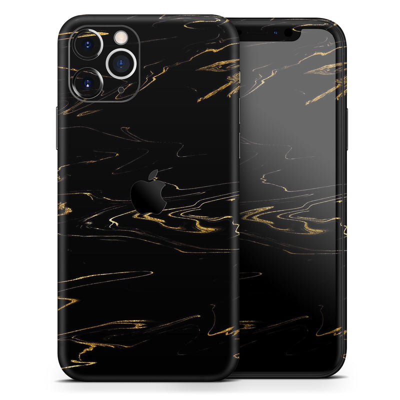 Black & Gold Marble Swirl V10  - Protective Skin Wrap & Decal – Compatible with iPhone SE to iPhone 17 Pro Max (All Models)