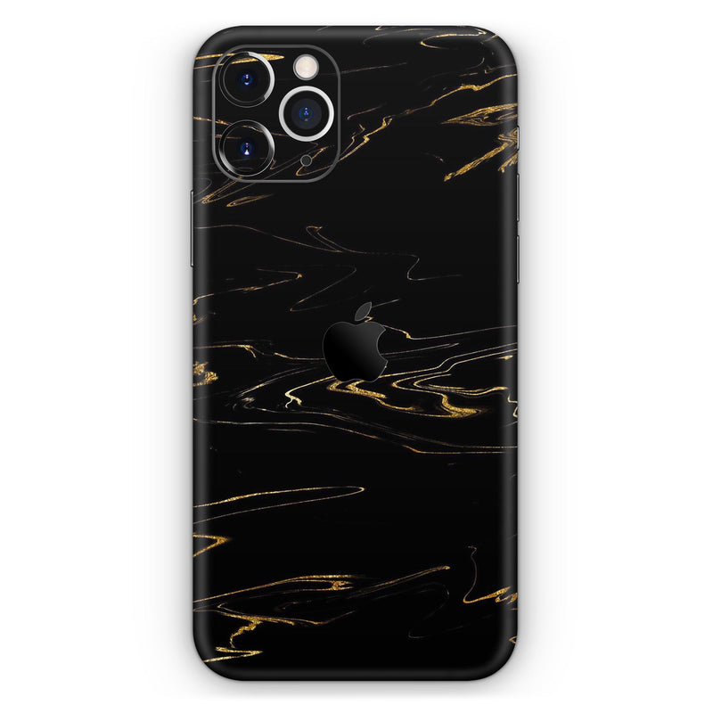 Black & Gold Marble Swirl V10  - Protective Skin Wrap & Decal – Compatible with iPhone SE to iPhone 17 Pro Max (All Models)