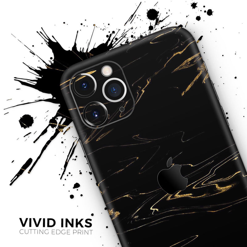 Black & Gold Marble Swirl V10  - Protective Skin Wrap & Decal – Compatible with iPhone SE to iPhone 17 Pro Max (All Models)