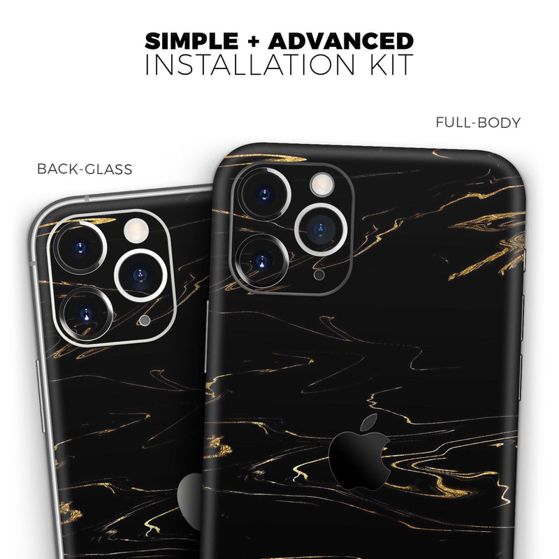 Black & Gold Marble Swirl V10  - Protective Skin Wrap & Decal – Compatible with iPhone SE to iPhone 17 Pro Max (All Models)