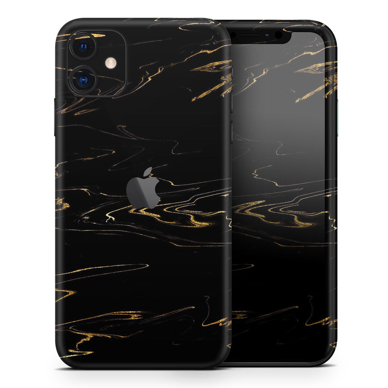 Black & Gold Marble Swirl V10  - Protective Skin Wrap & Decal – Compatible with iPhone SE to iPhone 17 Pro Max (All Models)