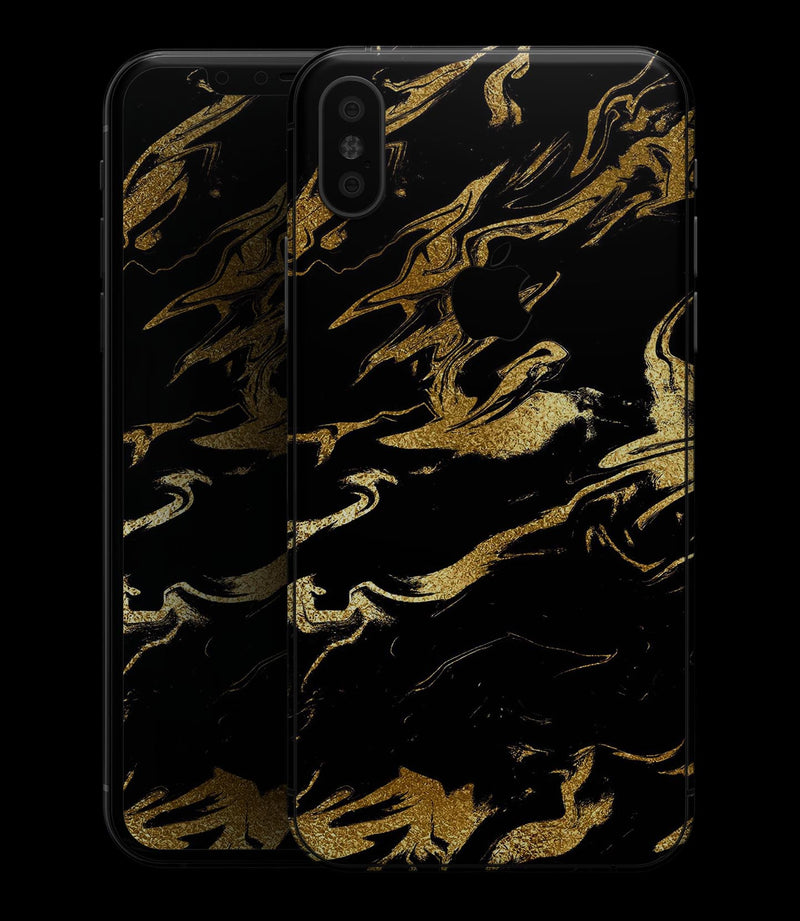 Black & Gold Marble Swirl V11 - iPhone XS MAX, XS/X, 8/8+, 7/7+, 5/5S/SE Skin-Kit (All iPhones Available)