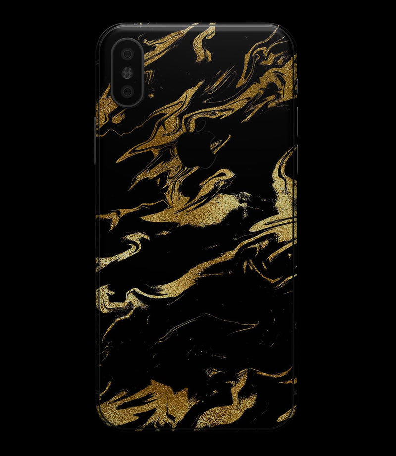 Black & Gold Marble Swirl V11 - iPhone XS MAX, XS/X, 8/8+, 7/7+, 5/5S/SE Skin-Kit (All iPhones Available)