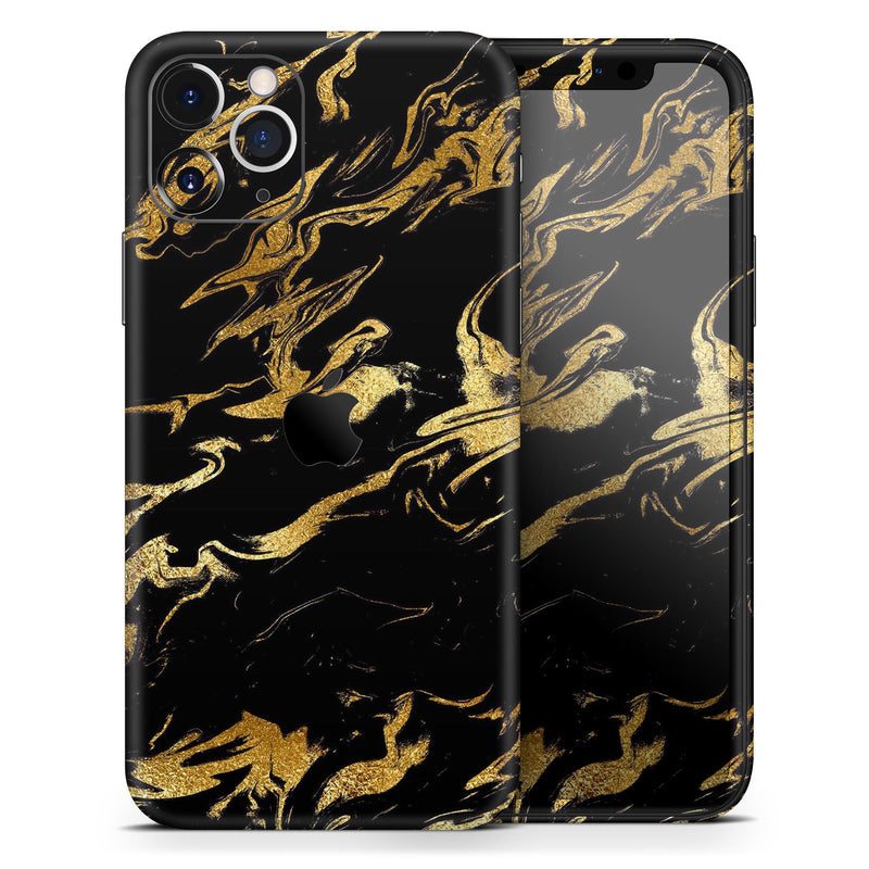 Black & Gold Marble Swirl V11  - Protective Skin Wrap & Decal – Compatible with iPhone SE to iPhone 17 Pro Max (All Models)