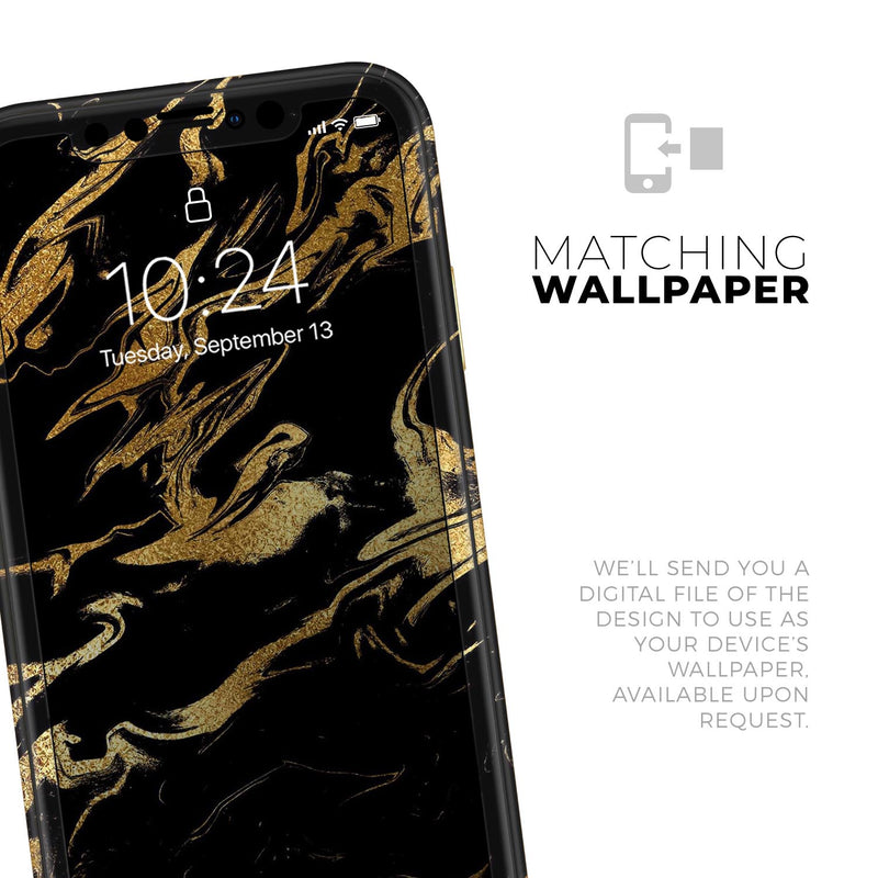 Black & Gold Marble Swirl V11  - Protective Skin Wrap & Decal – Compatible with iPhone SE to iPhone 17 Pro Max (All Models)