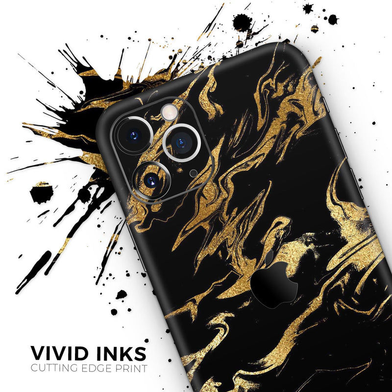 Black & Gold Marble Swirl V11  - Protective Skin Wrap & Decal – Compatible with iPhone SE to iPhone 17 Pro Max (All Models)