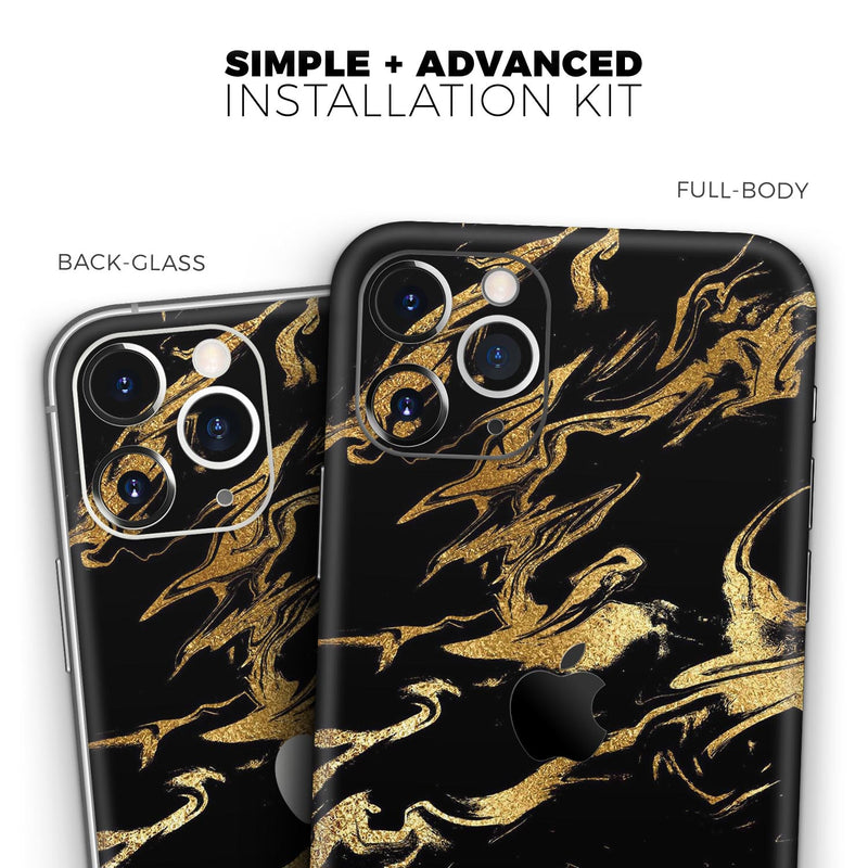 Black & Gold Marble Swirl V11  - Protective Skin Wrap & Decal – Compatible with iPhone SE to iPhone 17 Pro Max (All Models)
