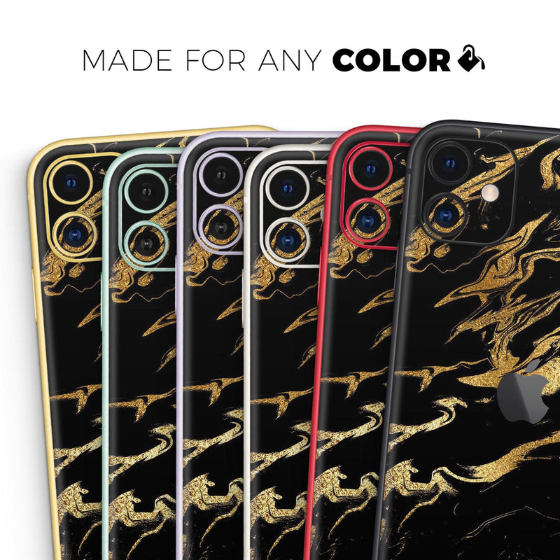 Black & Gold Marble Swirl V11  - Protective Skin Wrap & Decal – Compatible with iPhone SE to iPhone 17 Pro Max (All Models)