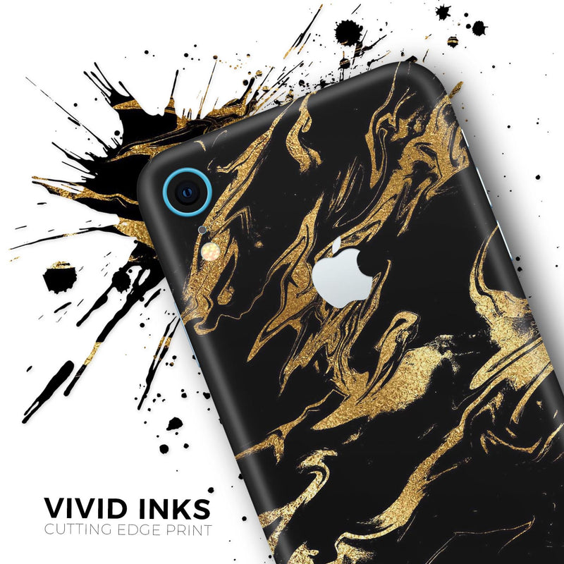 Black & Gold Marble Swirl V11 - Skin-Kit for the Apple iPhone XR, XS MAX, XS/X, 8/8+, 7/7+, 5/5S/SE (All iPhones Available)