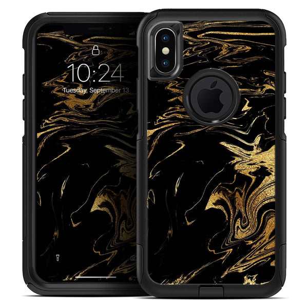 Black & Gold Marble Swirl V12 - Skin Kit for the iPhone OtterBox Cases