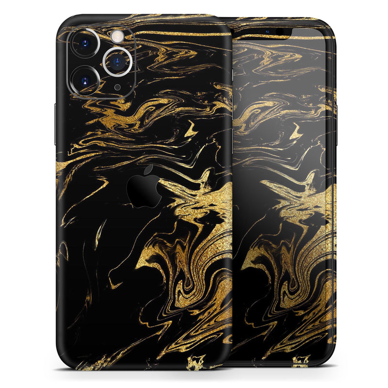 Black & Gold Marble Swirl V12  - Protective Skin Wrap & Decal – Compatible with iPhone SE to iPhone 17 Pro Max (All Models)