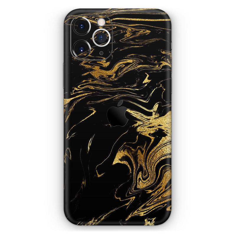 Black & Gold Marble Swirl V12  - Protective Skin Wrap & Decal – Compatible with iPhone SE to iPhone 17 Pro Max (All Models)