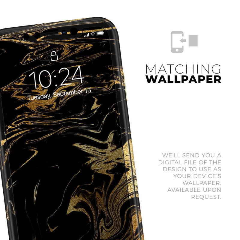 Black & Gold Marble Swirl V12  - Protective Skin Wrap & Decal – Compatible with iPhone SE to iPhone 17 Pro Max (All Models)