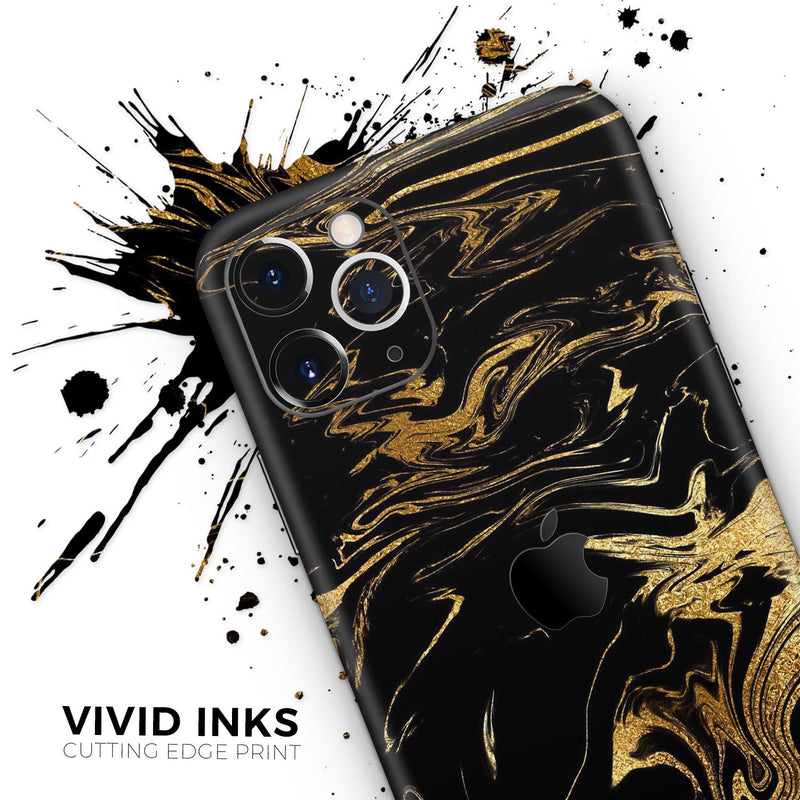 Black & Gold Marble Swirl V12  - Protective Skin Wrap & Decal – Compatible with iPhone SE to iPhone 17 Pro Max (All Models)