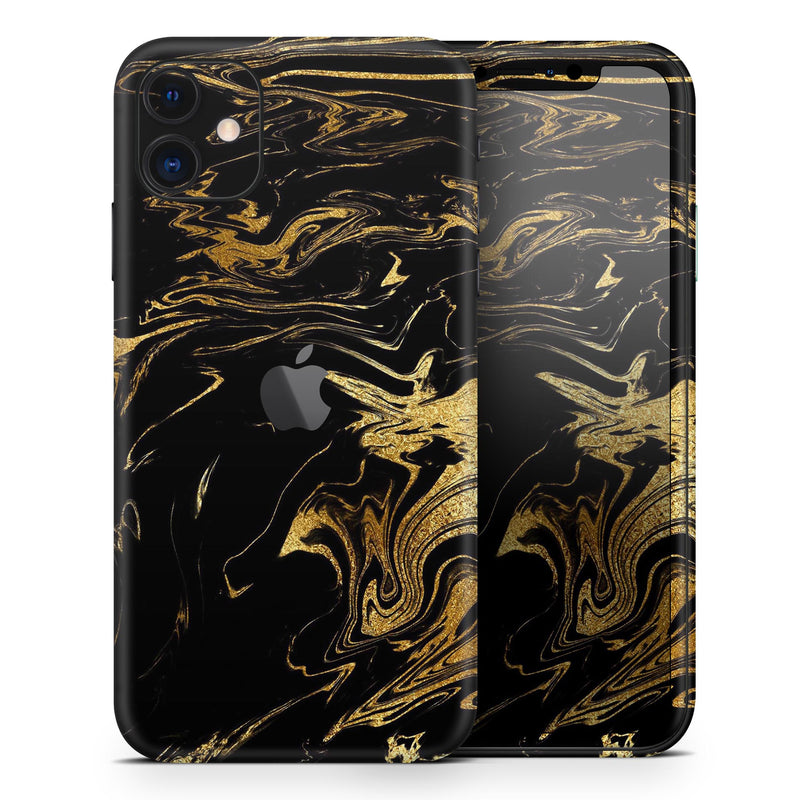 Black & Gold Marble Swirl V12  - Protective Skin Wrap & Decal – Compatible with iPhone SE to iPhone 17 Pro Max (All Models)