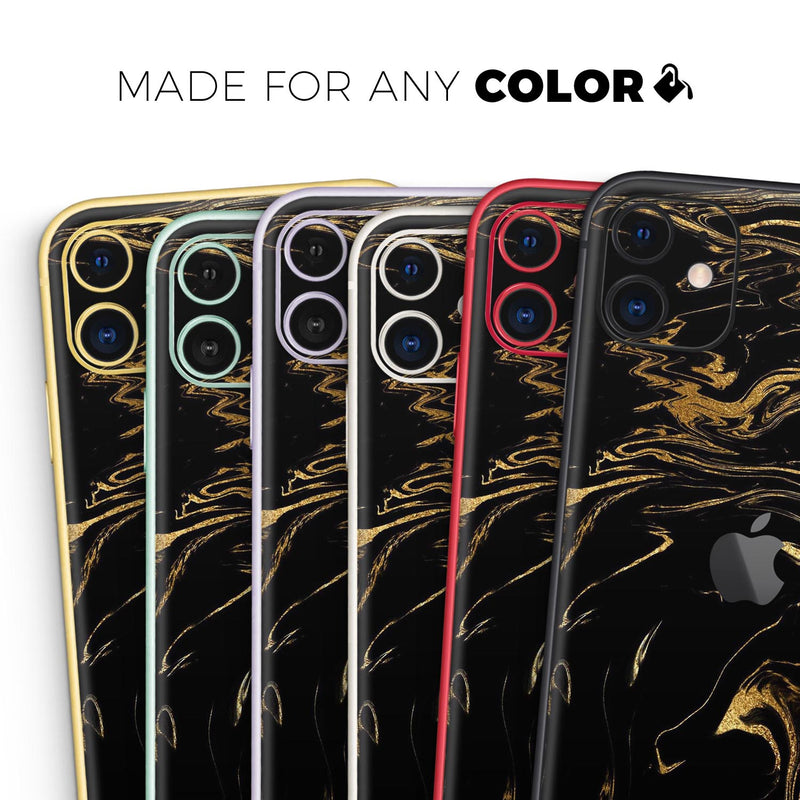 Black & Gold Marble Swirl V12  - Protective Skin Wrap & Decal – Compatible with iPhone SE to iPhone 17 Pro Max (All Models)