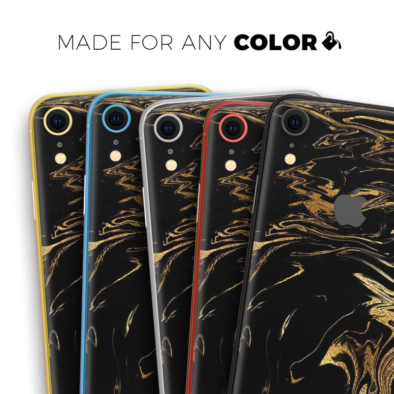 Black & Gold Marble Swirl V12 - Skin-Kit for the Apple iPhone XR, XS MAX, XS/X, 8/8+, 7/7+, 5/5S/SE (All iPhones Available)