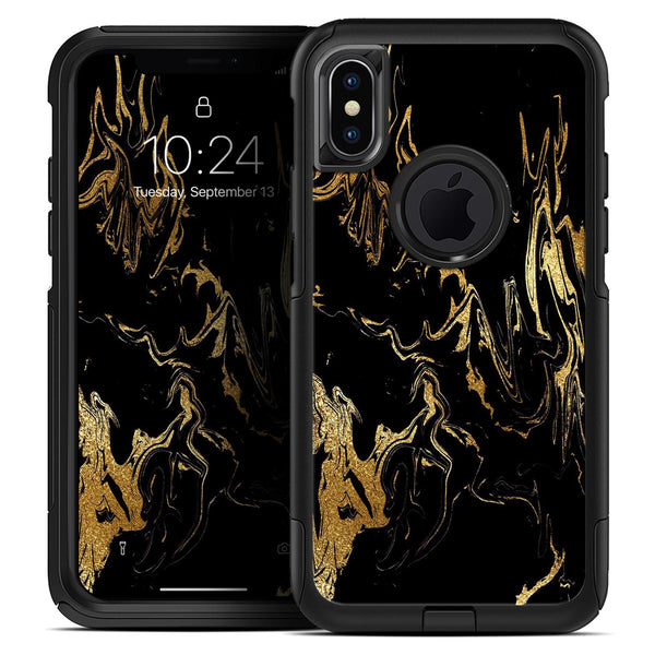 Black & Gold Marble Swirl V1 - Skin Kit for the iPhone OtterBox Cases