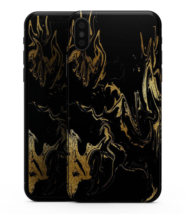 Black & Gold Marble Swirl V1 - iPhone XS MAX, XS/X, 8/8+, 7/7+, 5/5S/SE Skin-Kit (All iPhones Available)