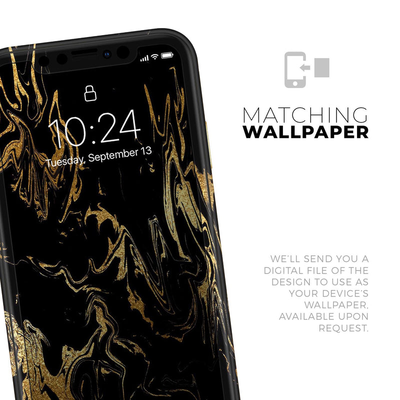 Black & Gold Marble Swirl V1 - Skin-Kit for the Apple iPhone XR, XS MAX, XS/X, 8/8+, 7/7+, 5/5S/SE (All iPhones Available)