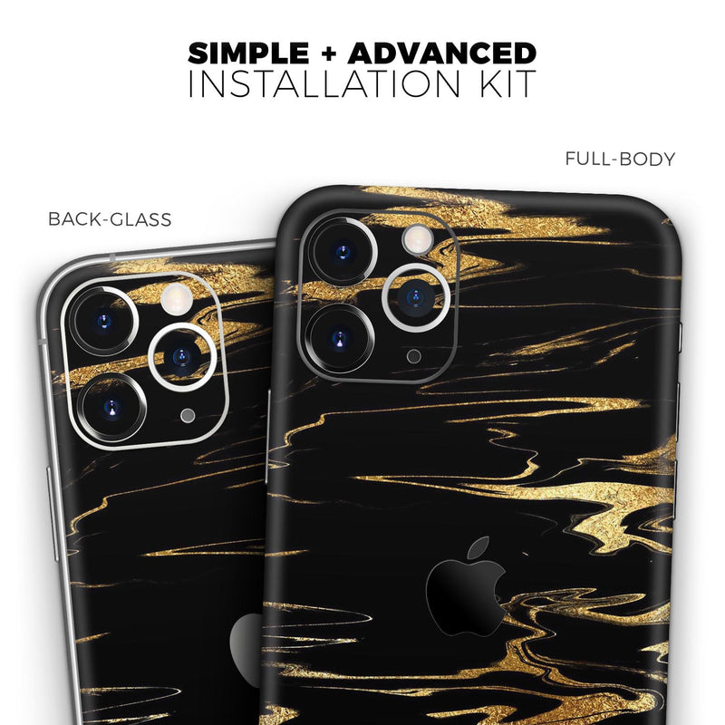 Black & Gold Marble Swirl V2  - Protective Skin Wrap & Decal – Compatible with iPhone SE to iPhone 17 Pro Max (All Models)