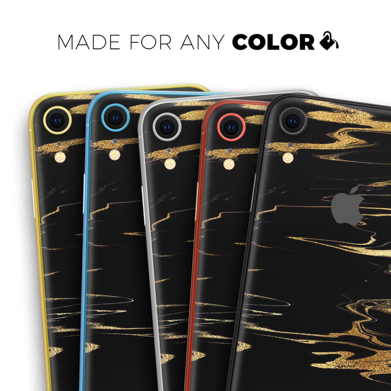 Black & Gold Marble Swirl V2 - Skin-Kit for the Apple iPhone XR, XS MAX, XS/X, 8/8+, 7/7+, 5/5S/SE (All iPhones Available)