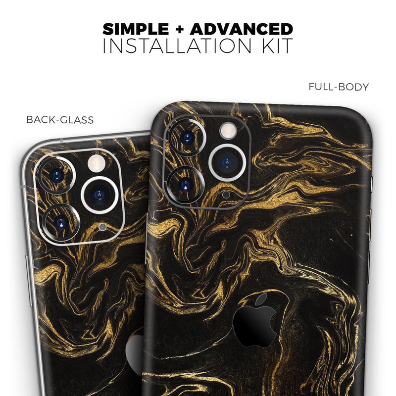 Black & Gold Marble Swirl V3  - Protective Skin Wrap & Decal – Compatible with iPhone SE to iPhone 17 Pro Max (All Models)