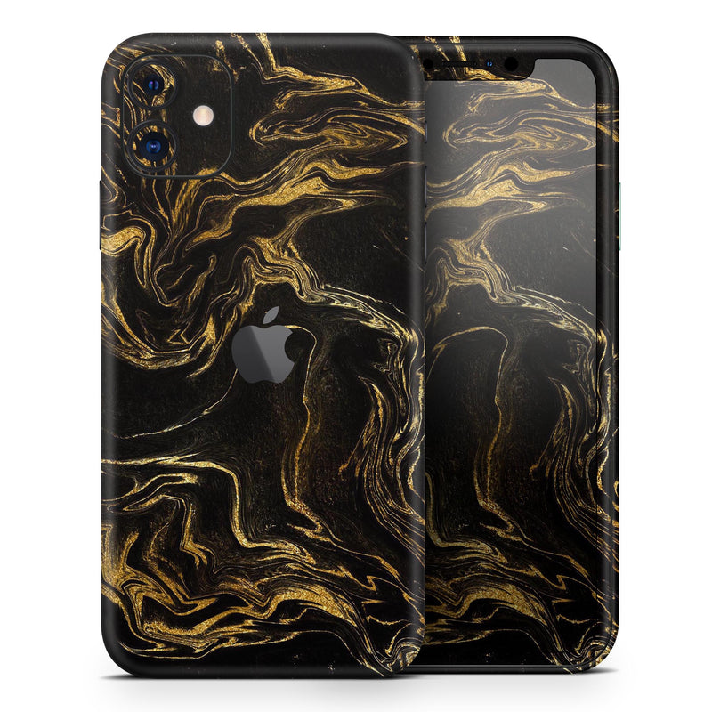 Black & Gold Marble Swirl V3  - Protective Skin Wrap & Decal – Compatible with iPhone SE to iPhone 17 Pro Max (All Models)