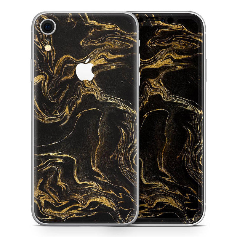 Black & Gold Marble Swirl V3 - Skin-Kit for the Apple iPhone XR, XS MAX, XS/X, 8/8+, 7/7+, 5/5S/SE (All iPhones Available)