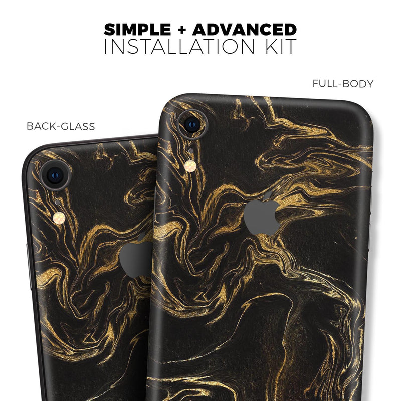 Black & Gold Marble Swirl V3 - Skin-Kit for the Apple iPhone XR, XS MAX, XS/X, 8/8+, 7/7+, 5/5S/SE (All iPhones Available)