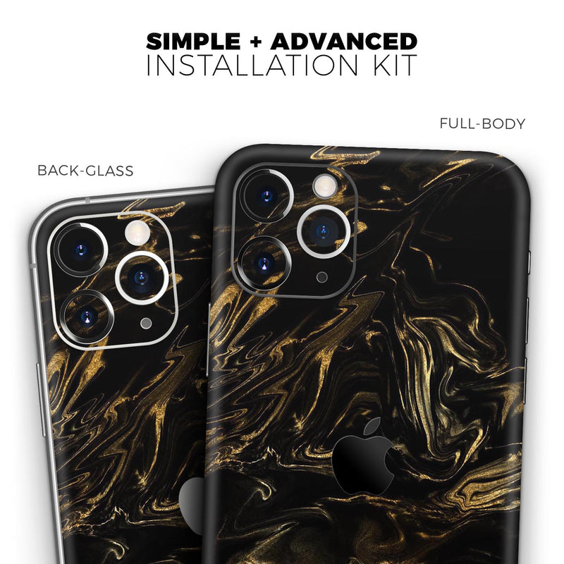 Black & Gold Marble Swirl V4  - Protective Skin Wrap & Decal – Compatible with iPhone SE to iPhone 17 Pro Max (All Models)