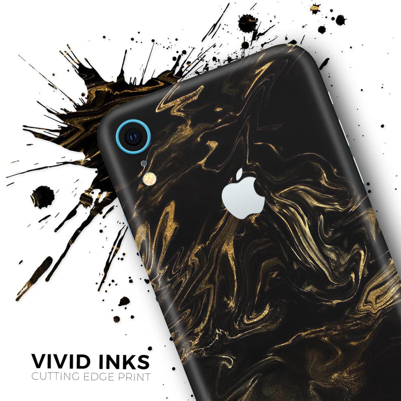 Black & Gold Marble Swirl V4 - Skin-Kit for the Apple iPhone XR, XS MAX, XS/X, 8/8+, 7/7+, 5/5S/SE (All iPhones Available)