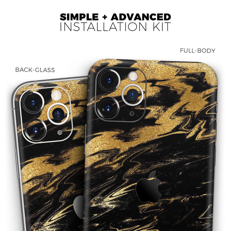 Black & Gold Marble Swirl V5  - Protective Skin Wrap & Decal – Compatible with iPhone SE to iPhone 17 Pro Max (All Models)