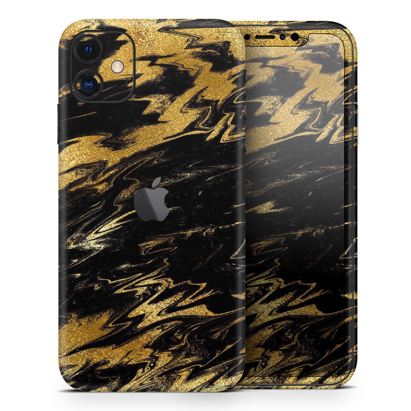 Black & Gold Marble Swirl V5  - Protective Skin Wrap & Decal – Compatible with iPhone SE to iPhone 17 Pro Max (All Models)