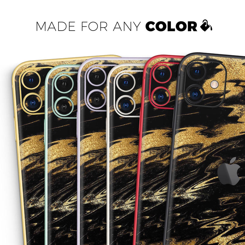 Black & Gold Marble Swirl V5  - Protective Skin Wrap & Decal – Compatible with iPhone SE to iPhone 17 Pro Max (All Models)