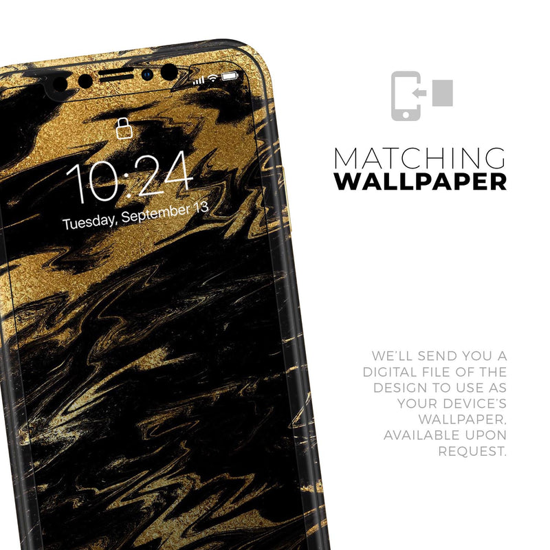 Black & Gold Marble Swirl V5 - Skin-Kit for the Apple iPhone XR, XS MAX, XS/X, 8/8+, 7/7+, 5/5S/SE (All iPhones Available)