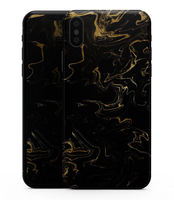 Black & Gold Marble Swirl V6 - iPhone XS MAX, XS/X, 8/8+, 7/7+, 5/5S/SE Skin-Kit (All iPhones Available)