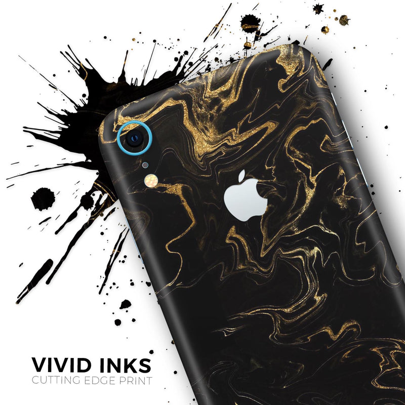 Black & Gold Marble Swirl V6 - Skin-Kit for the Apple iPhone XR, XS MAX, XS/X, 8/8+, 7/7+, 5/5S/SE (All iPhones Available)