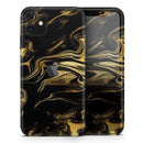Black & Gold Marble Swirl V7 2  - Protective Skin Wrap & Decal – Compatible with iPhone SE to iPhone 17 Pro Max (All Models)