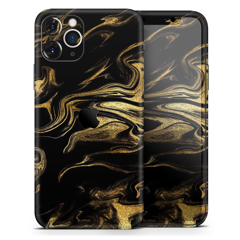 Black & Gold Marble Swirl V7  - Protective Skin Wrap & Decal – Compatible with iPhone SE to iPhone 17 Pro Max (All Models)