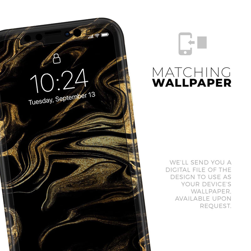 Black & Gold Marble Swirl V7  - Protective Skin Wrap & Decal – Compatible with iPhone SE to iPhone 17 Pro Max (All Models)