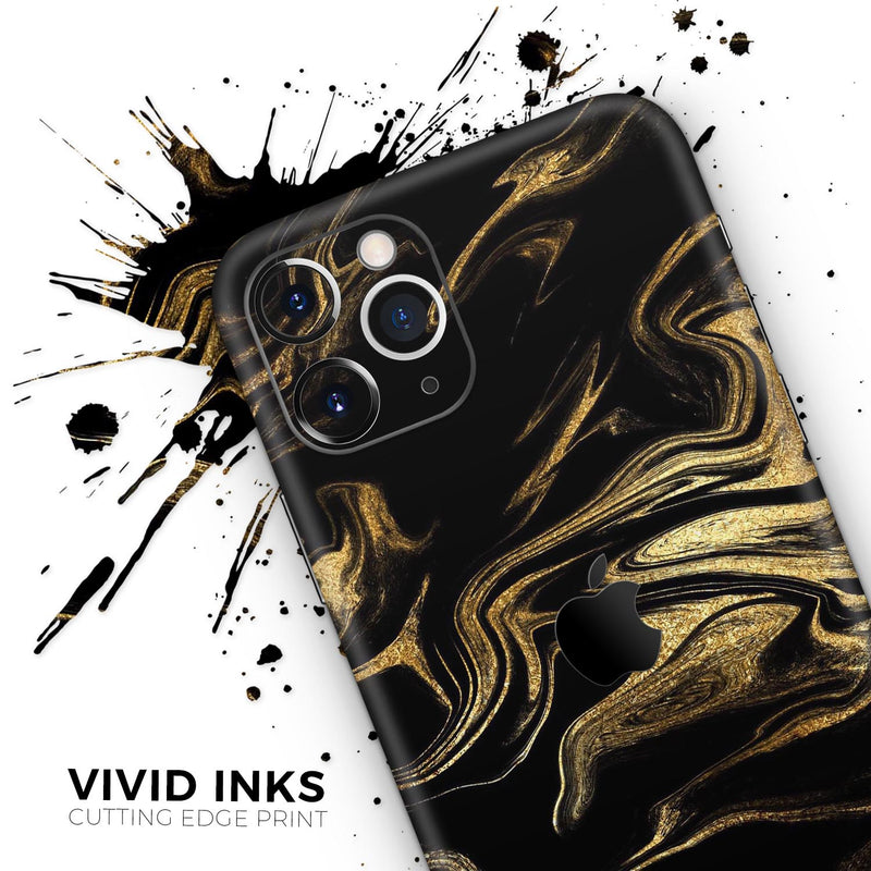 Black & Gold Marble Swirl V7  - Protective Skin Wrap & Decal – Compatible with iPhone SE to iPhone 17 Pro Max (All Models)