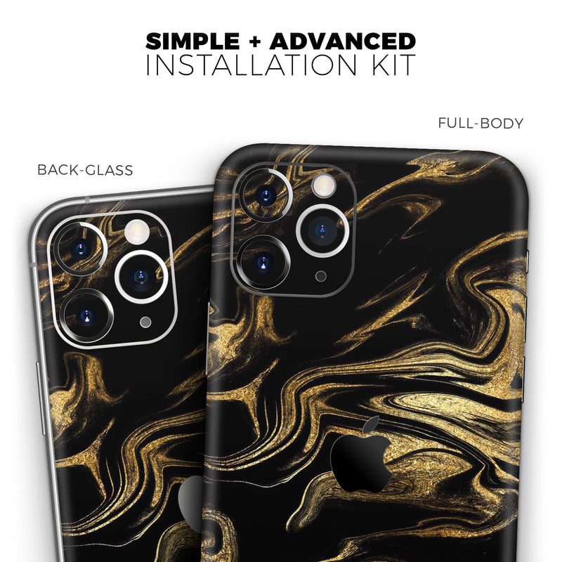 Black & Gold Marble Swirl V7  - Protective Skin Wrap & Decal – Compatible with iPhone SE to iPhone 17 Pro Max (All Models)