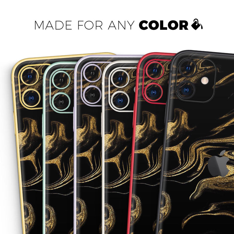 Black & Gold Marble Swirl V7  - Protective Skin Wrap & Decal – Compatible with iPhone SE to iPhone 17 Pro Max (All Models)