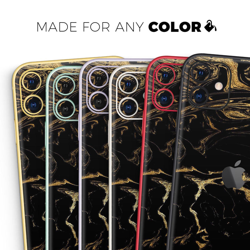 Black & Gold Marble Swirl V8  - Protective Skin Wrap & Decal – Compatible with iPhone SE to iPhone 17 Pro Max (All Models)