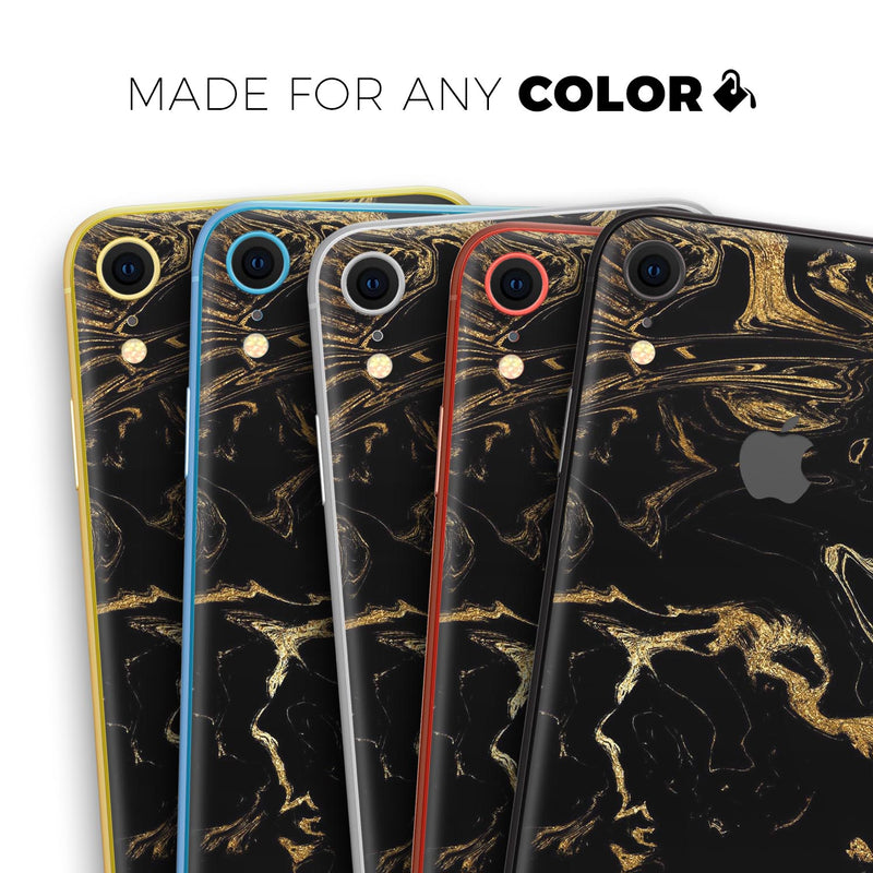 Black & Gold Marble Swirl V8 - Skin-Kit for the Apple iPhone XR, XS MAX, XS/X, 8/8+, 7/7+, 5/5S/SE (All iPhones Available)