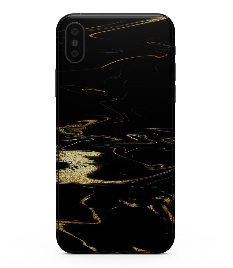 Black & Gold Marble Swirl V9 - iPhone XS MAX, XS/X, 8/8+, 7/7+, 5/5S/SE Skin-Kit (All iPhones Available)