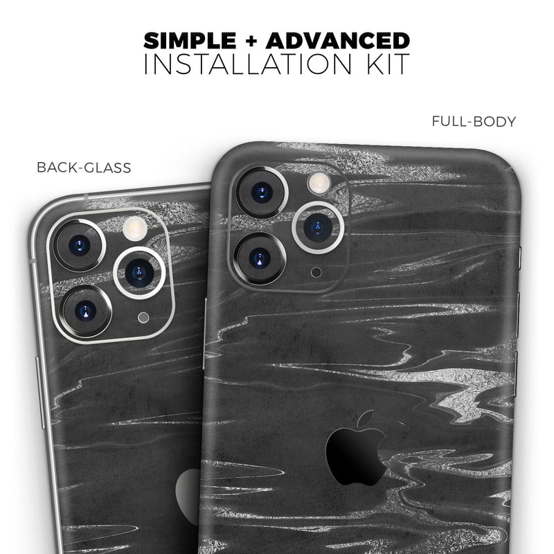 Black & Silver Marble Swirl V2  - Protective Skin Wrap & Decal – Compatible with iPhone SE to iPhone 17 Pro Max (All Models)