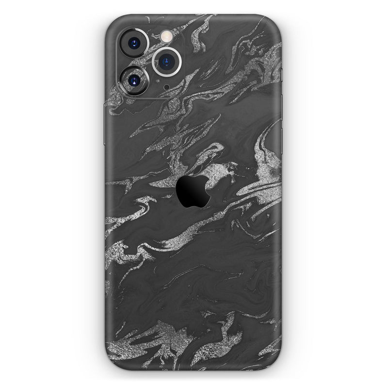 Black & Silver Marble Swirl V3  - Protective Skin Wrap & Decal – Compatible with iPhone SE to iPhone 17 Pro Max (All Models)